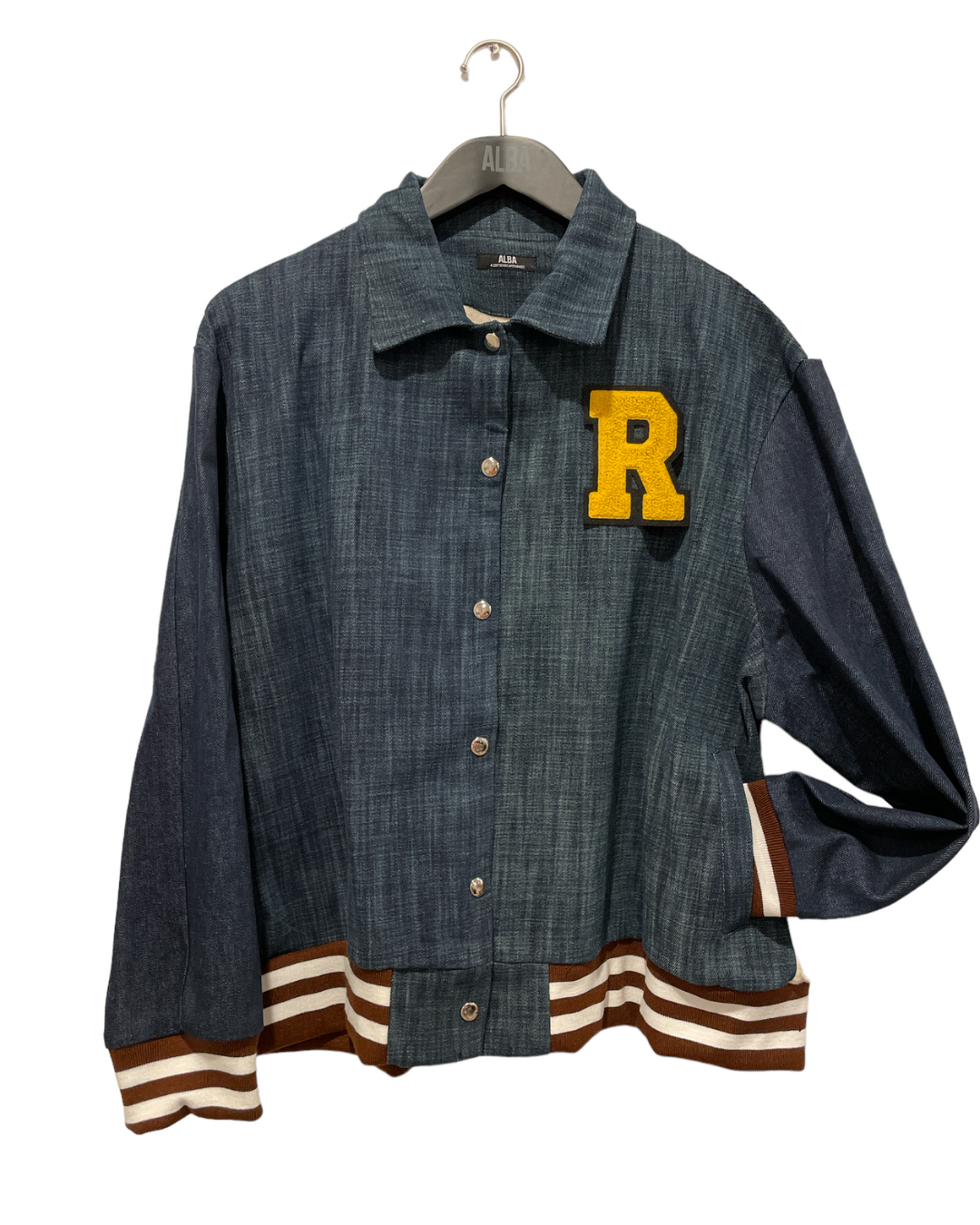 Denim Letterman Bomber