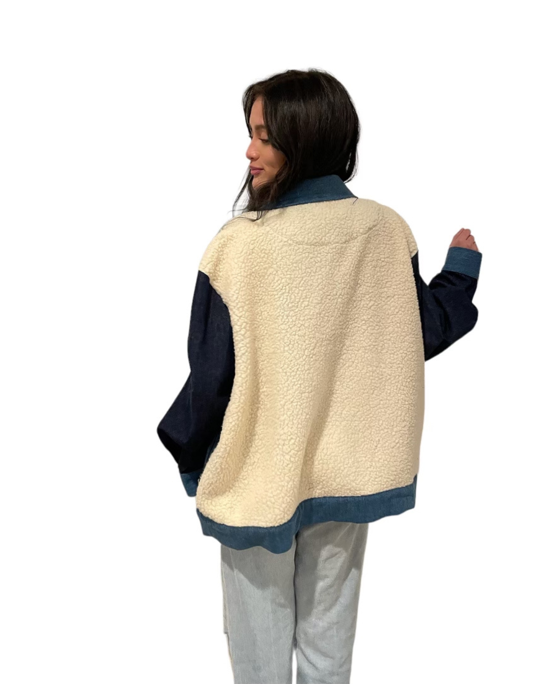 Blue Denim Ivory Sherpa Bomber