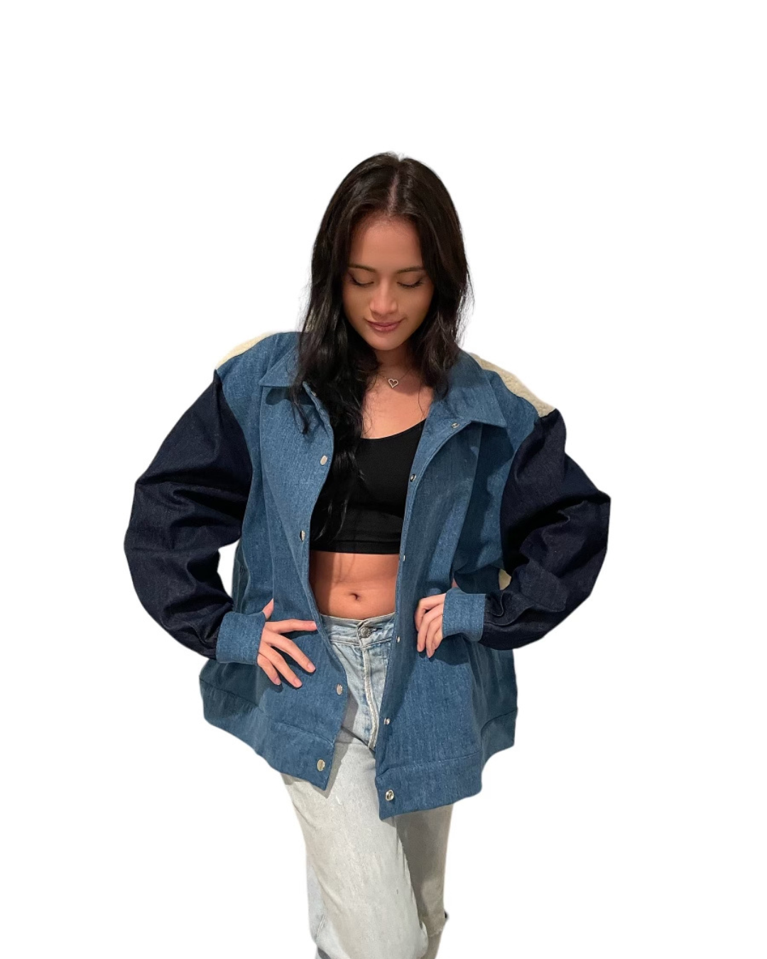 Blue Denim Ivory Sherpa Bomber