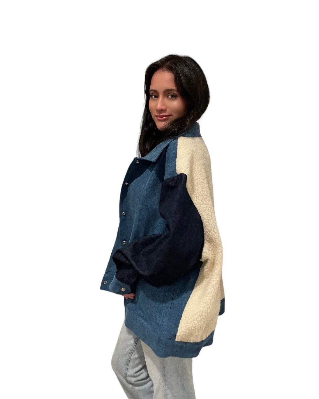 Blue Denim Ivory Sherpa Bomber