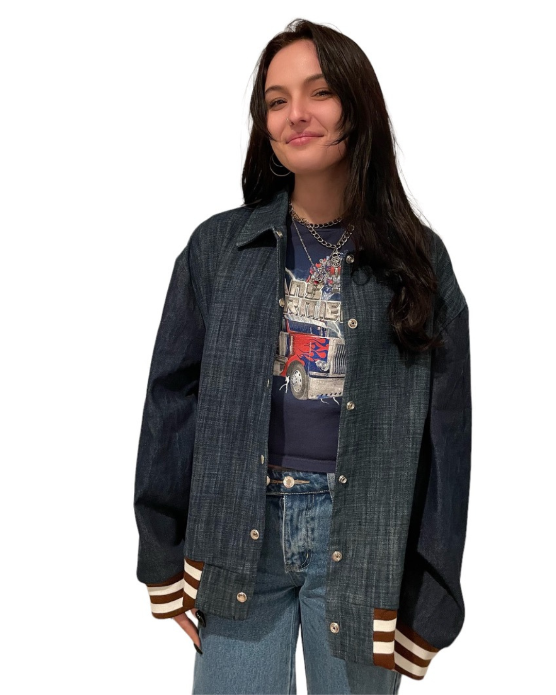 Denim Letterman Bomber